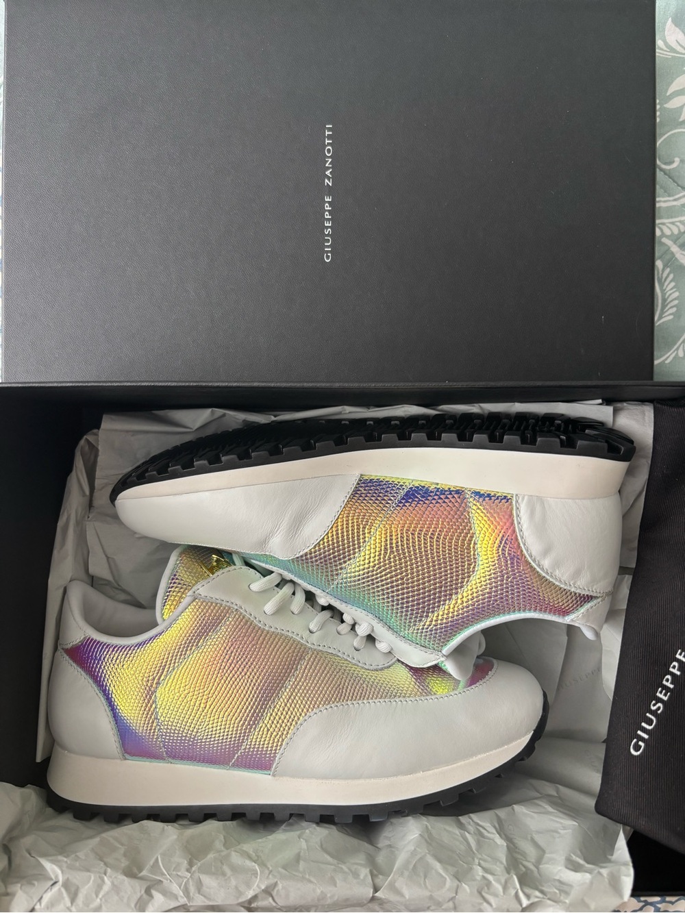 Giuseppe Zanotti Iridescent Mesh & White Leather Sneakers